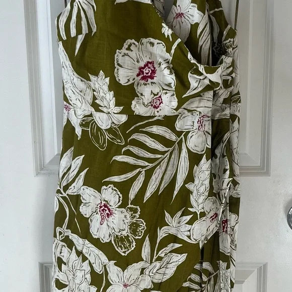 Zara Olive Green Floral Tie Halter Dress size Large - Picture 7 of 8